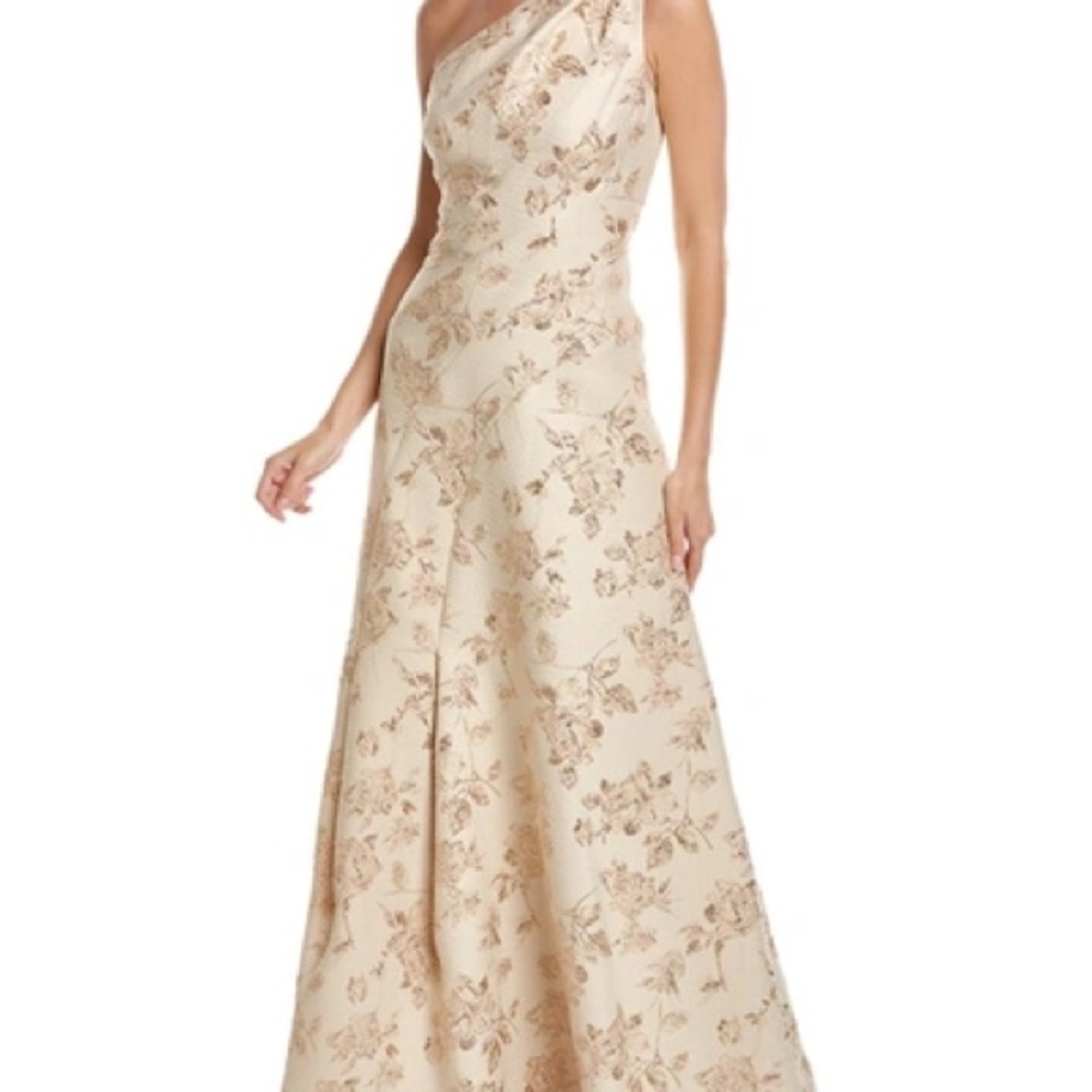 Rickie Freeman for Teri Jon Gold One-shoulder Dress